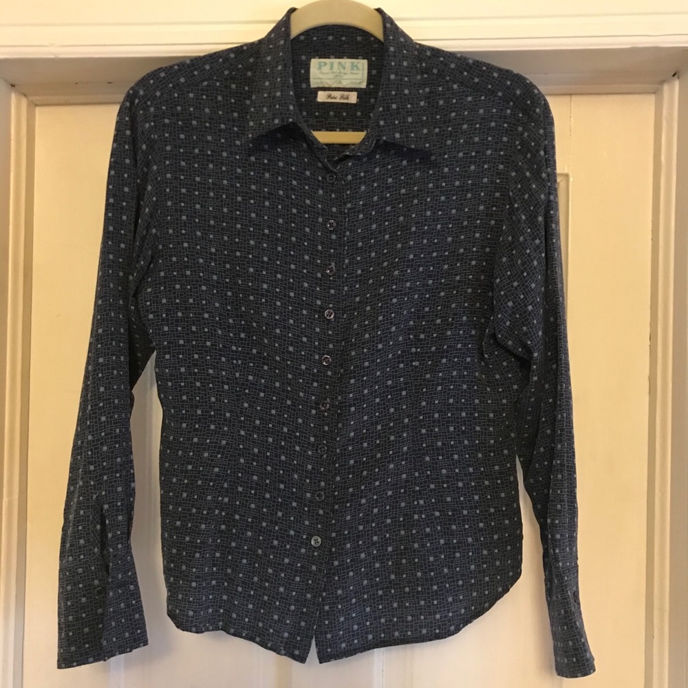 Vintage Thomas Pink London blue print silk blouse